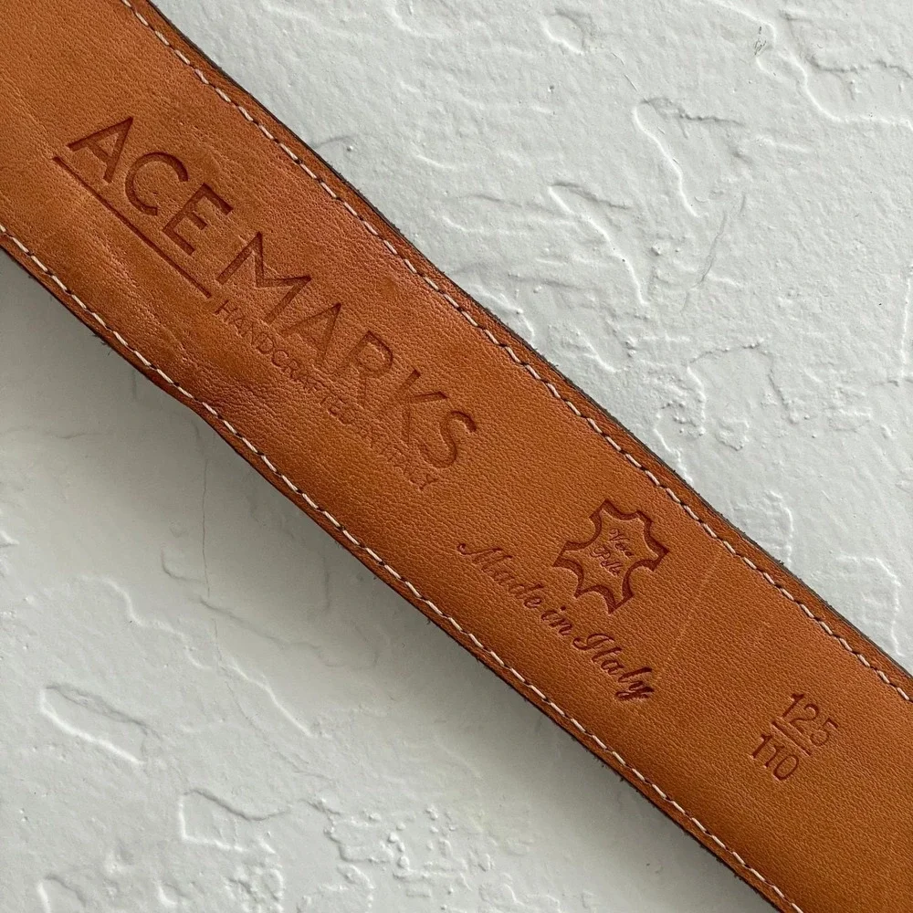 Vintage ACE MARKS Handcrafted Brown Leather Belt size 125|110 (38) Made in Italy